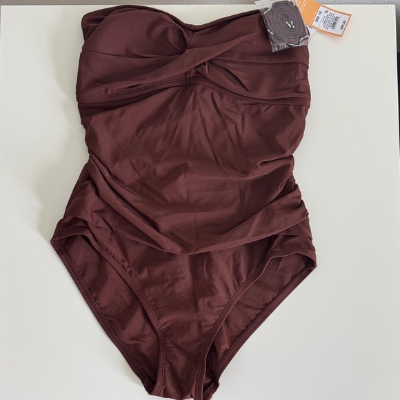 Kona Sol Other - NWT Kona Sol Brown Strapless Ruched One Piece Swimsuit M 8-10